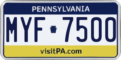 PA license plate MYF7500
