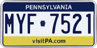 PA license plate MYF7521