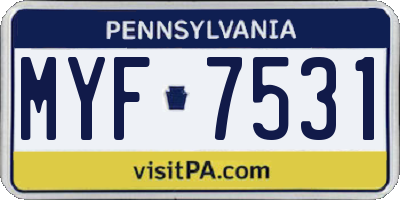 PA license plate MYF7531