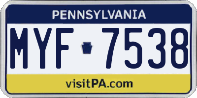 PA license plate MYF7538