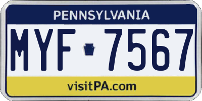 PA license plate MYF7567