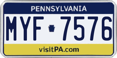 PA license plate MYF7576