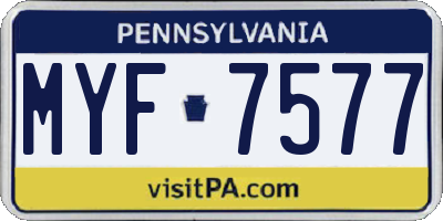 PA license plate MYF7577
