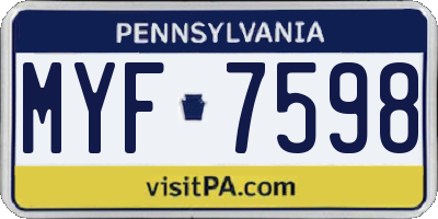 PA license plate MYF7598