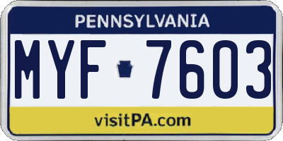 PA license plate MYF7603