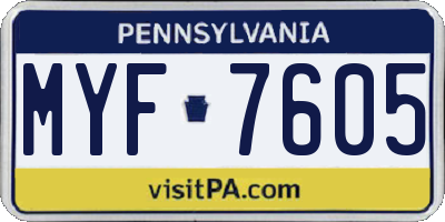 PA license plate MYF7605