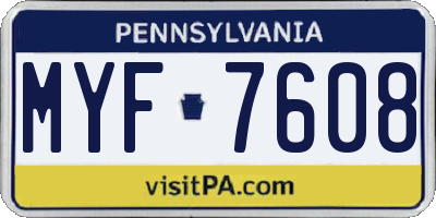 PA license plate MYF7608