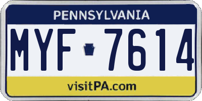PA license plate MYF7614