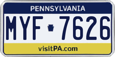 PA license plate MYF7626