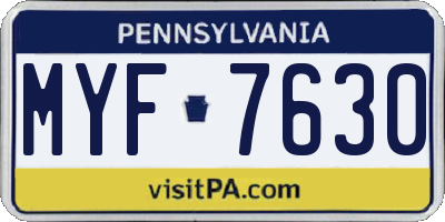 PA license plate MYF7630