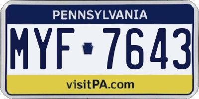PA license plate MYF7643