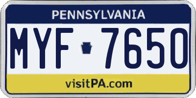 PA license plate MYF7650