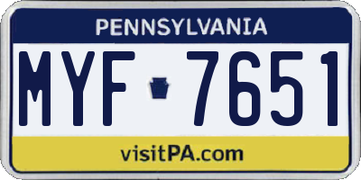 PA license plate MYF7651