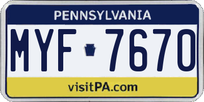 PA license plate MYF7670