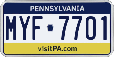 PA license plate MYF7701