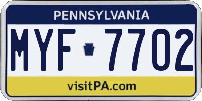 PA license plate MYF7702