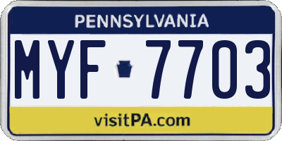 PA license plate MYF7703