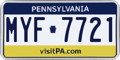 PA license plate MYF7721