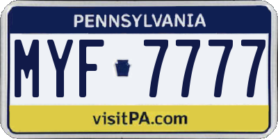 PA license plate MYF7777