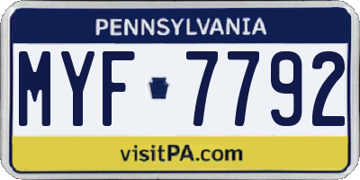 PA license plate MYF7792