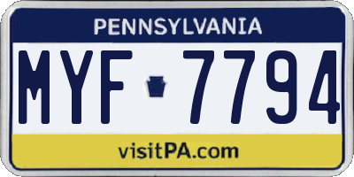 PA license plate MYF7794