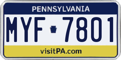 PA license plate MYF7801