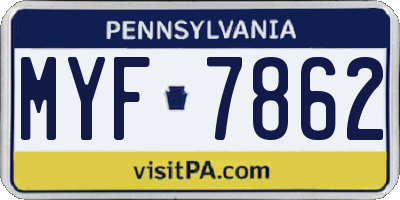 PA license plate MYF7862