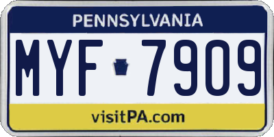 PA license plate MYF7909