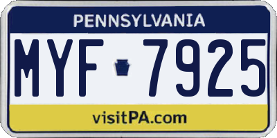 PA license plate MYF7925