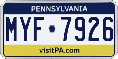 PA license plate MYF7926