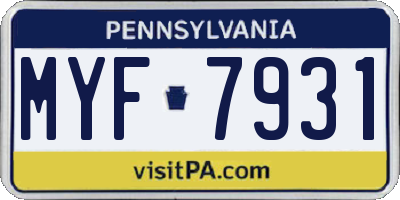 PA license plate MYF7931