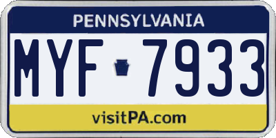 PA license plate MYF7933