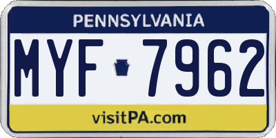 PA license plate MYF7962