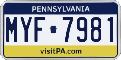 PA license plate MYF7981