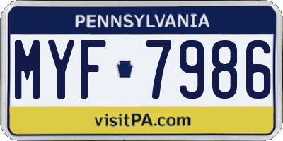 PA license plate MYF7986