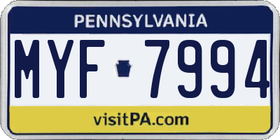 PA license plate MYF7994