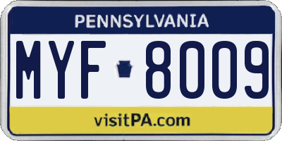 PA license plate MYF8009