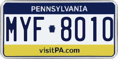 PA license plate MYF8010
