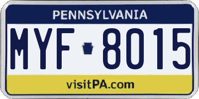 PA license plate MYF8015