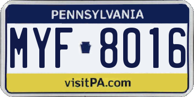 PA license plate MYF8016