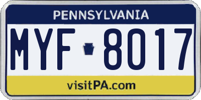 PA license plate MYF8017
