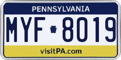 PA license plate MYF8019