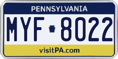 PA license plate MYF8022