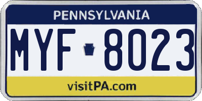 PA license plate MYF8023