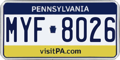 PA license plate MYF8026