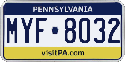 PA license plate MYF8032