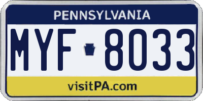 PA license plate MYF8033