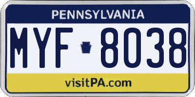 PA license plate MYF8038