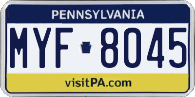 PA license plate MYF8045