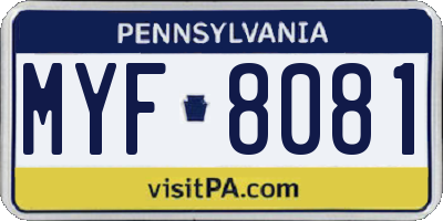 PA license plate MYF8081